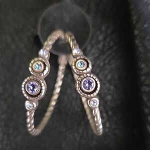 Brighton Halo Silver Hoop Earrings with Purple and Blue Stones